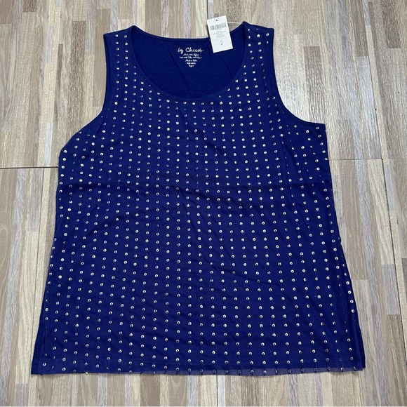 Chico's Navy Blue Tank Top with Silver Sequins, Size 2 (women's size Large/12) - Picture 1 of 7